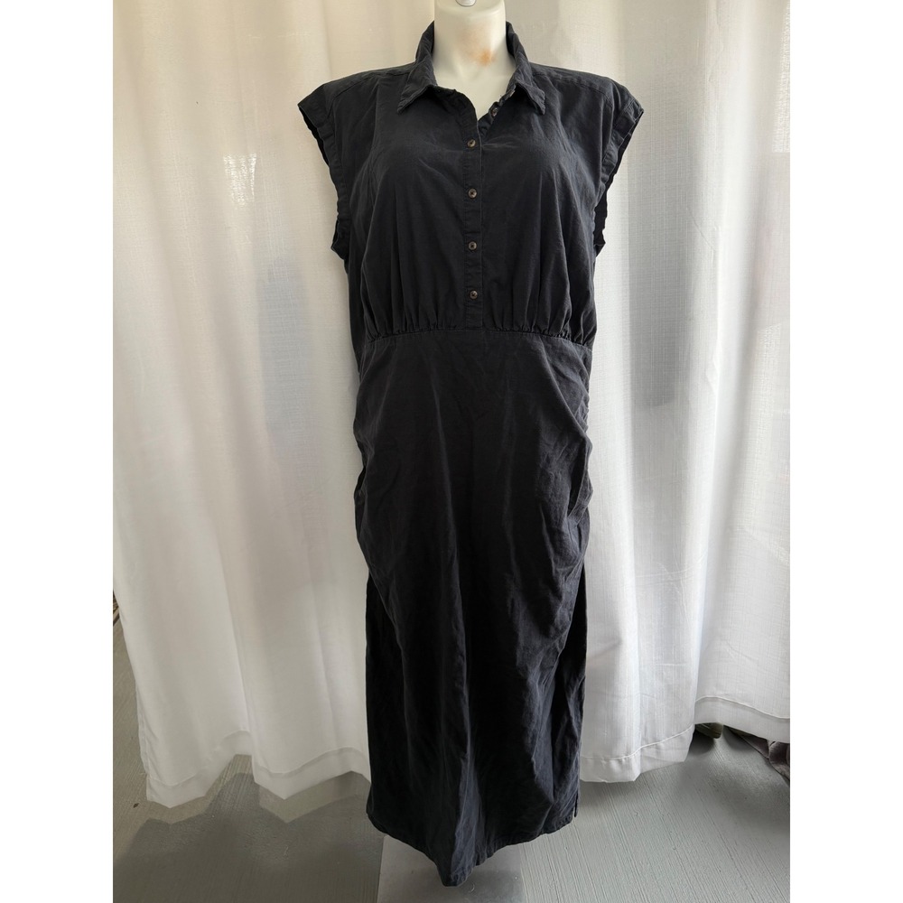 Anthropologie‎ Black Button Down Midi Dress Plus Size 3X Linen Blend